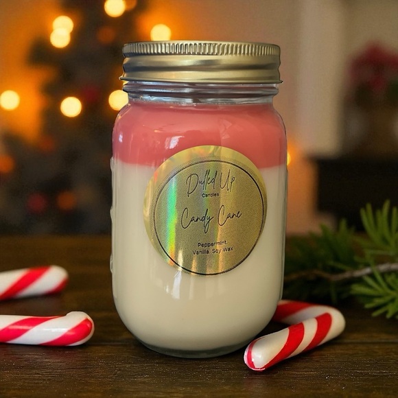 Hand Crafted Other - 16oz Candy Cane Candle | Peppermint Vanilla Soy Wax Candle | Holiday Scent